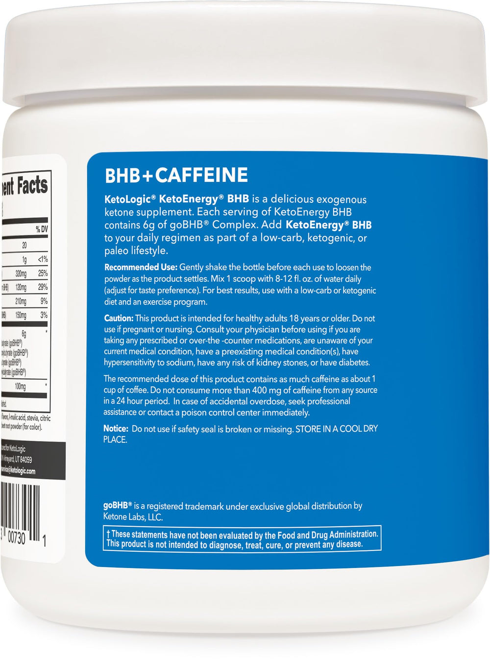 Ketologic KetoEnergy label close-up showing 6G goBHB per serving.