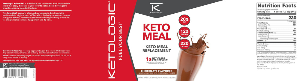 Prepared KetoMeal Chocolate shake with glass and scoop