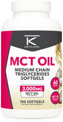 Ketologic MCT Oil Softgels bottle with 180 softgels and 60 servings, 3000mg per serving