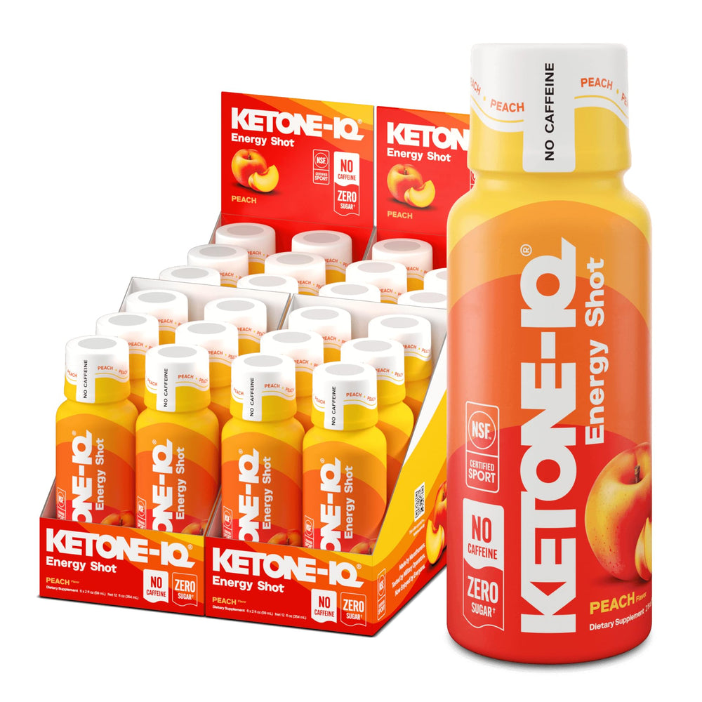 Ketone IQ No Caffeine Peach energy shot bottle front