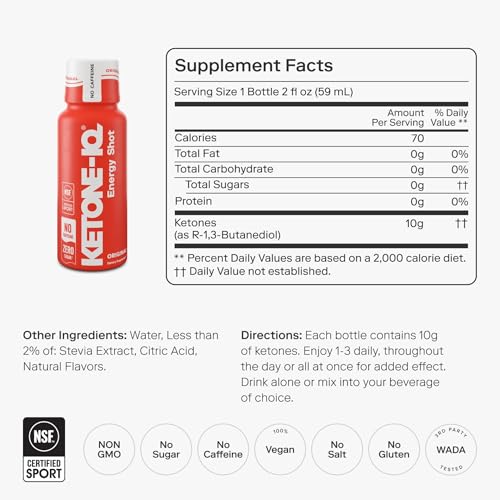 Close-up of Ketone-IQ No Caffeine Shot label