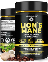 Key Elements Organic Lions Mane capsules with MCT Oil – bottle and capsules for brain support