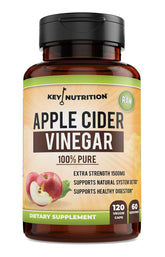 Key Nutrition ACV bottle front label with organic raw formula.