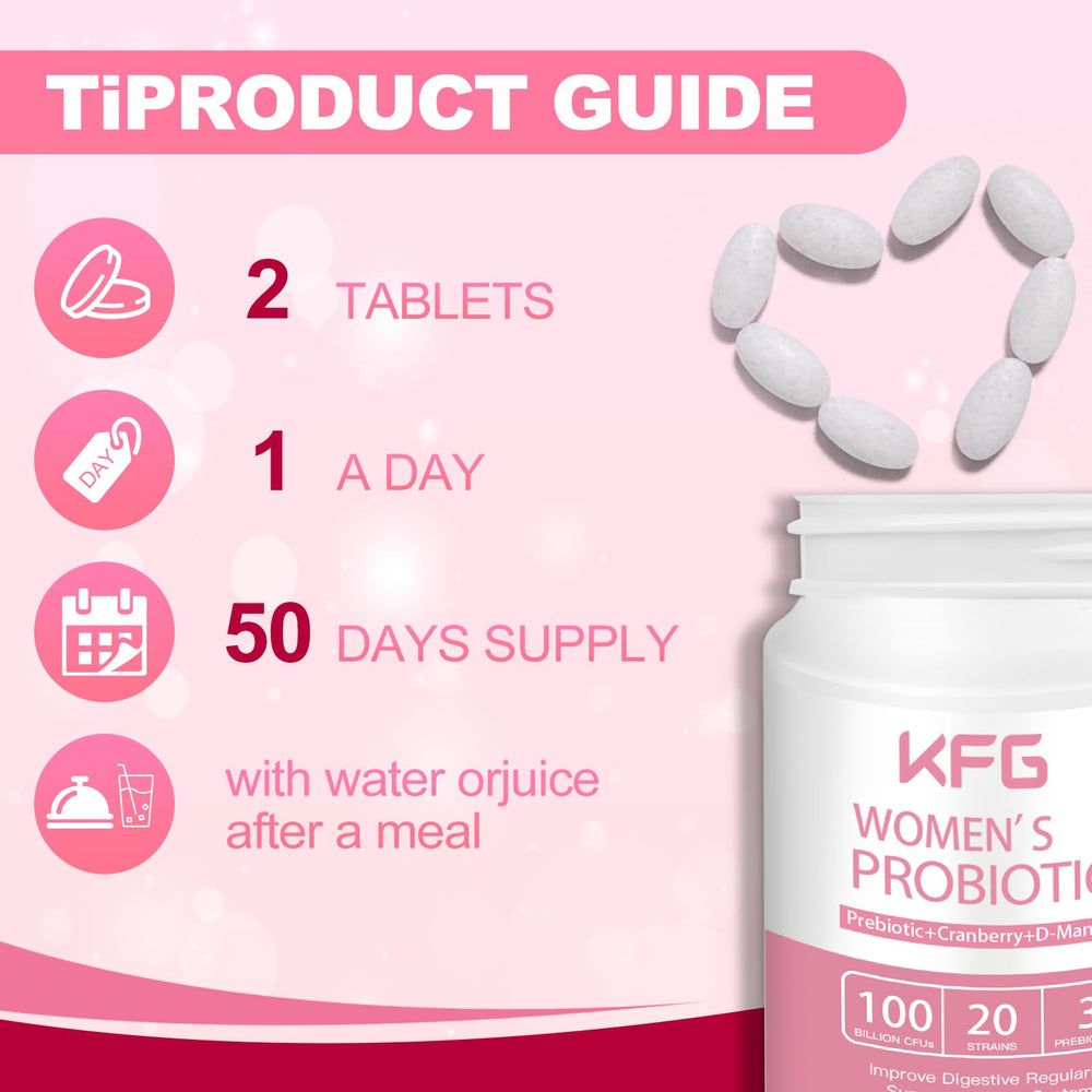 Packaging of KFG Women's Probiotic 100 tablets