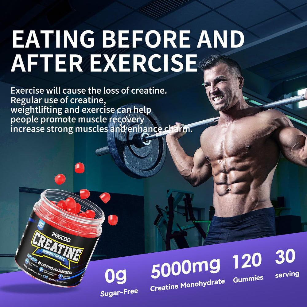 Close-up of sugar-free creatine gummies in mixed berry flavor