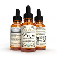 Close-up of Khroma Valerian Root Organic liquid in glass bottle label
