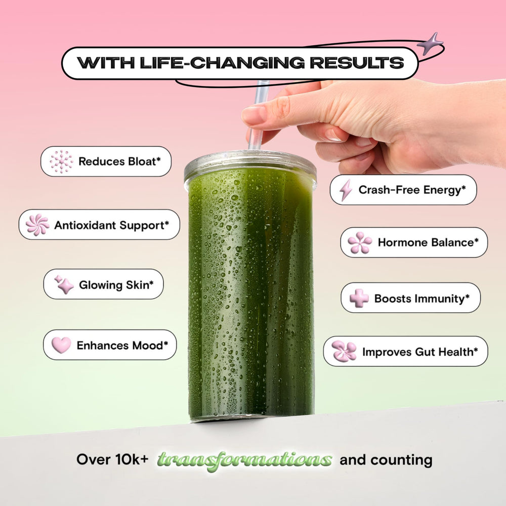 Mixing Kiala Super Greens for a smooth shake