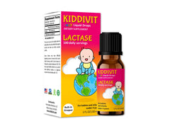 Kiddivit Baby Lactase Drops 1oz glass bottle with built-in dropper