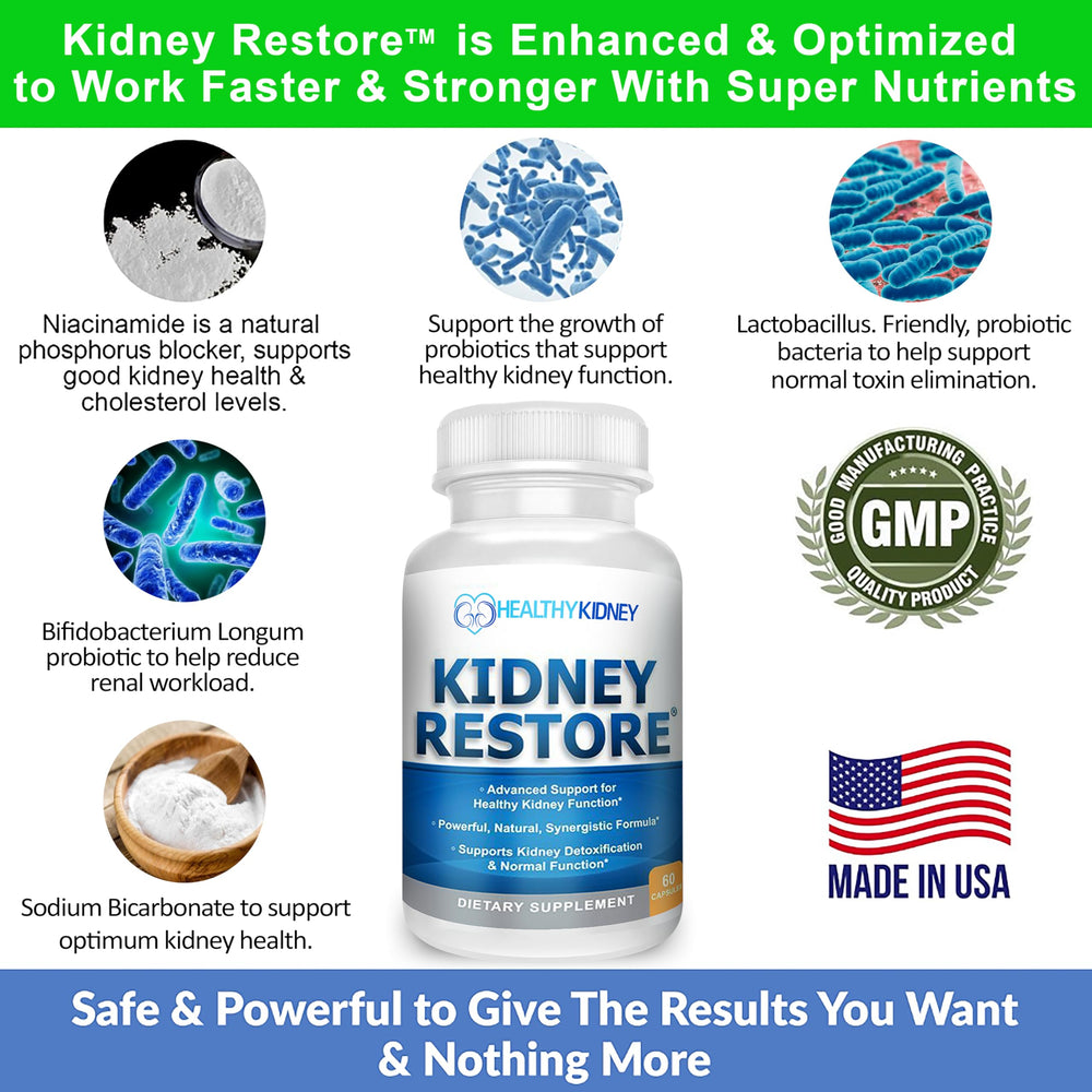 Kidney Restore 3-pack bottles front showcase convenient capsules for daily use.