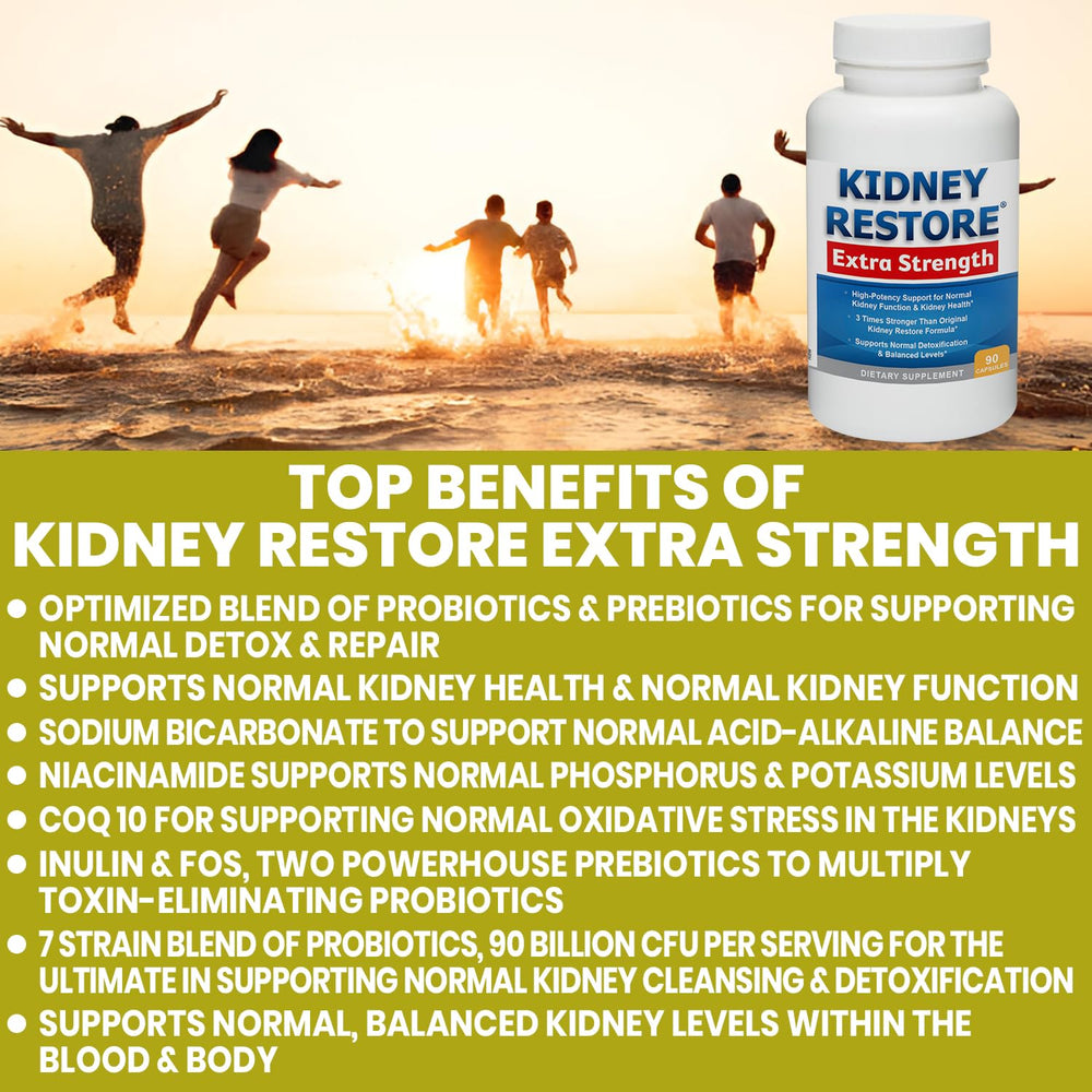 Kidney Restore CoQ10 and prebiotic fibers support cellular energy and gut health.