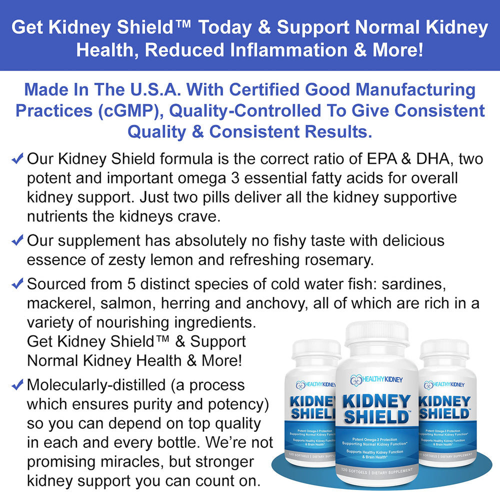 Kidney Shield softgels being dispensed highlight simple dosing.