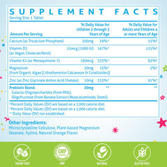 Back nutrition label for kids calcium supplement