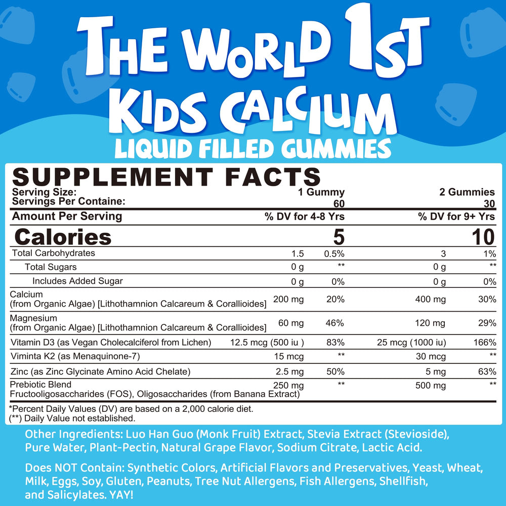 Kids calcium gummies with vitamin D3 K2, magnesium and zinc