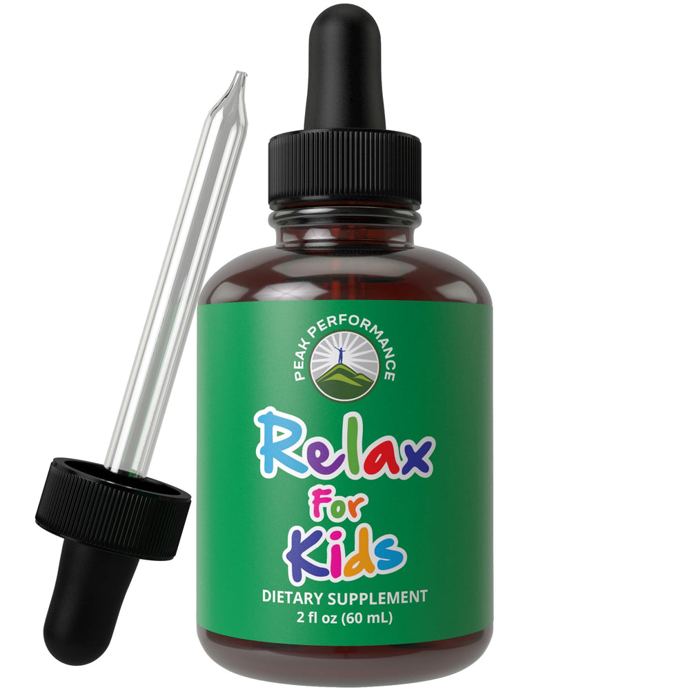 Bottle of Kids Calm Liquid Drops with dropper