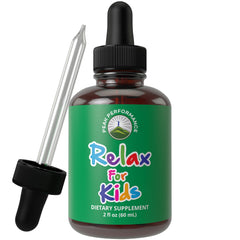 Bottle of Kids Calm Liquid Drops with dropper