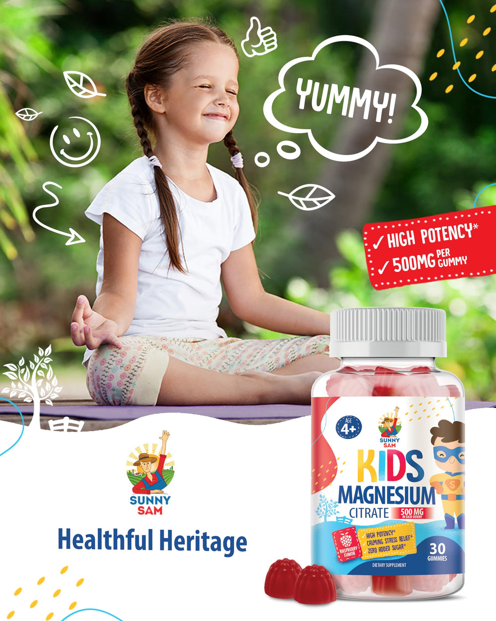 Child chewing raspberry magnesium gummy