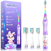 Kids electric toothbrush with timer and rainbow LED lights in rabbit purple design