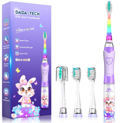 Kids electric toothbrush with timer and rainbow LED lights in rabbit purple design