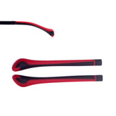 Close-up view of kids eyeglass end tips ear sock tube in rubber material