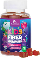 Bottle of Kids Fiber Gummies with Raspberry flavor label