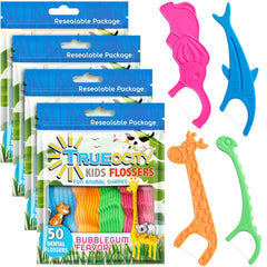 Giraffe-shaped kids floss picks from the 4-pack