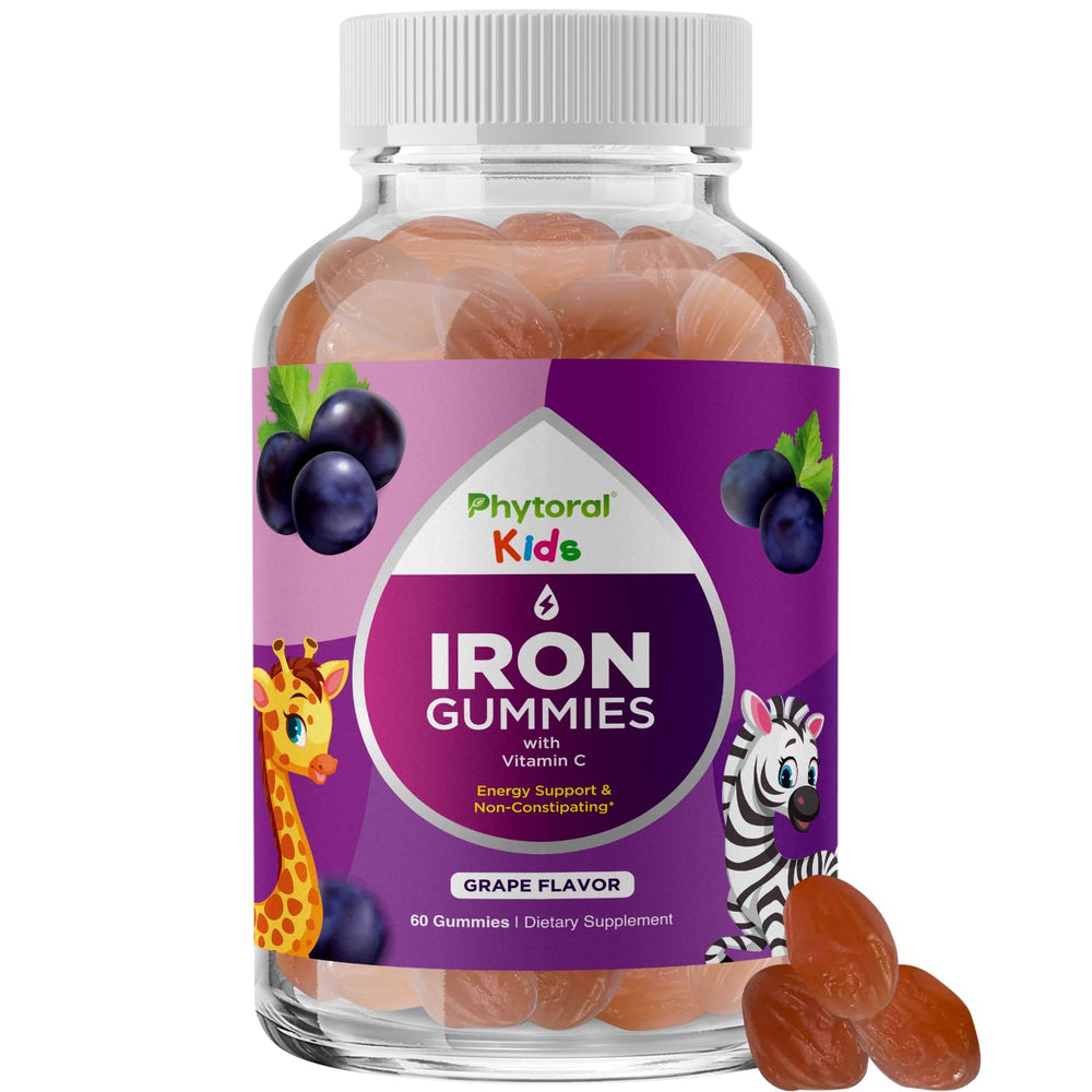 Bottle of Kids Iron Gummies with Vitamin C label