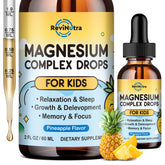 Front view of Kids Magnesium Liquid Drops bottle with Pineapple flavor