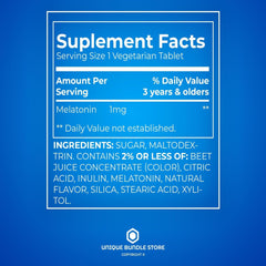 Label showing dosage guidance for children on melatonin product
