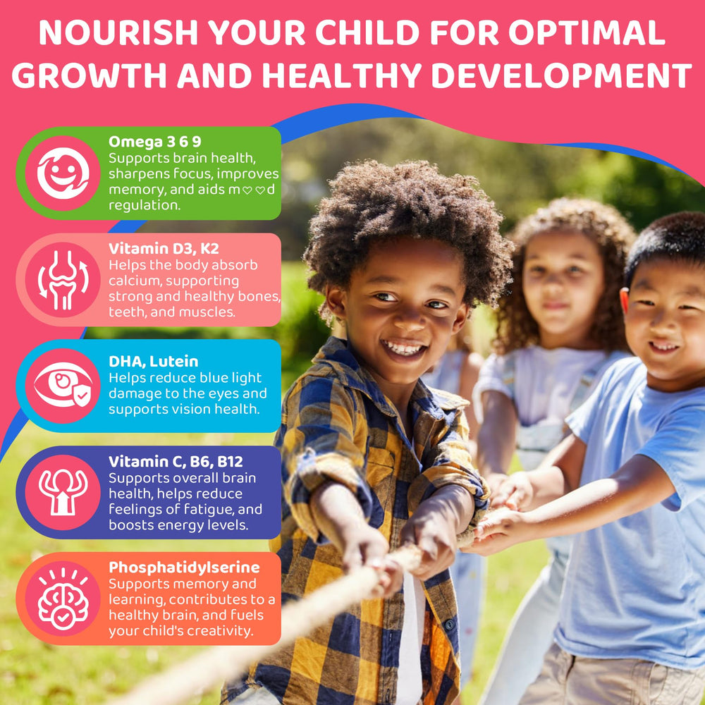 Label highlighting marine algae DHA and vitamins C D3 K2