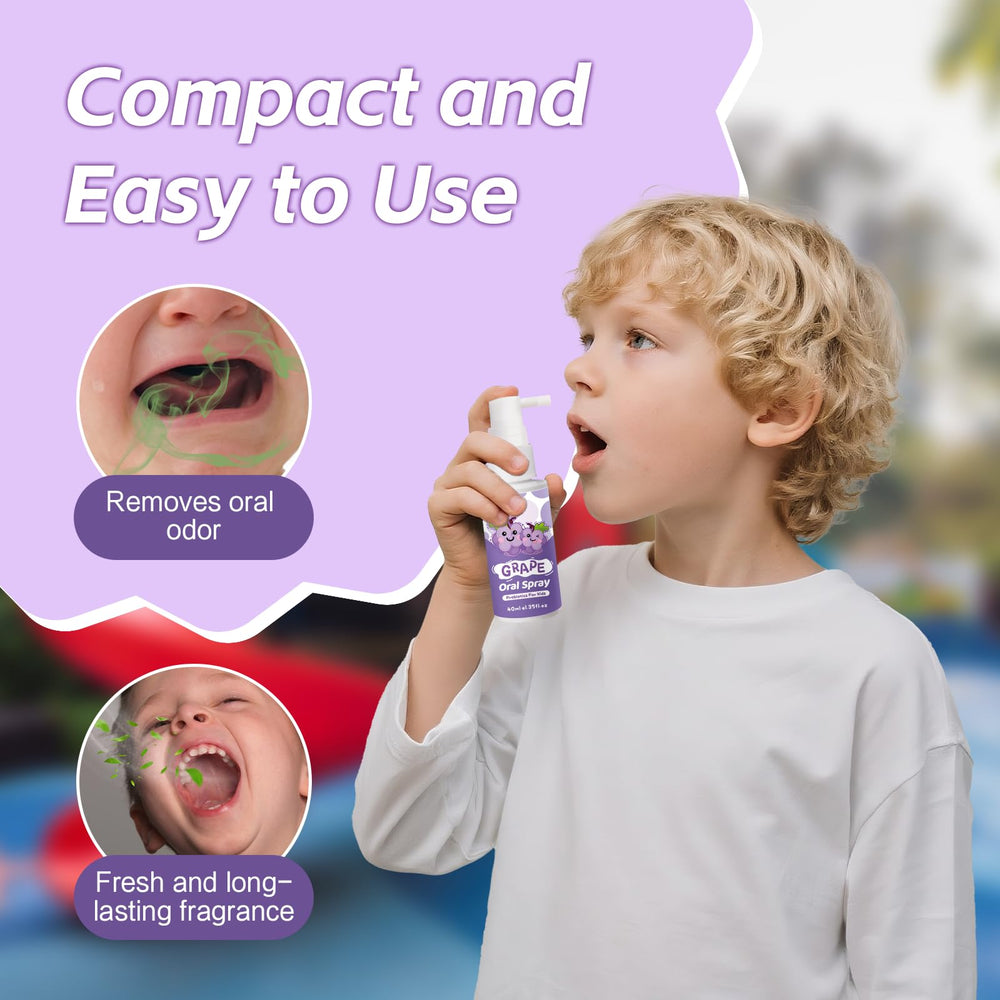 Angled shot of the Kids Oral Spray bottle