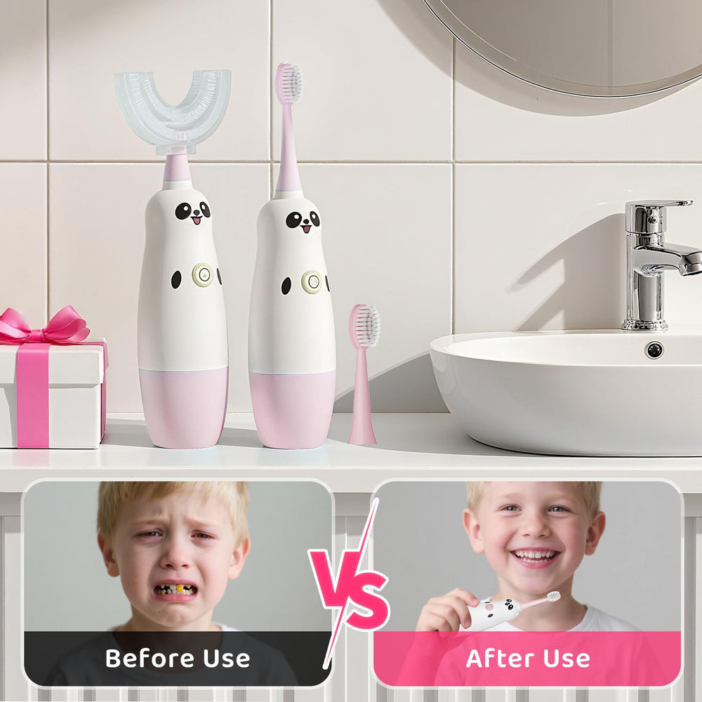 IPX7 waterproof badge with pink kids toothbrush