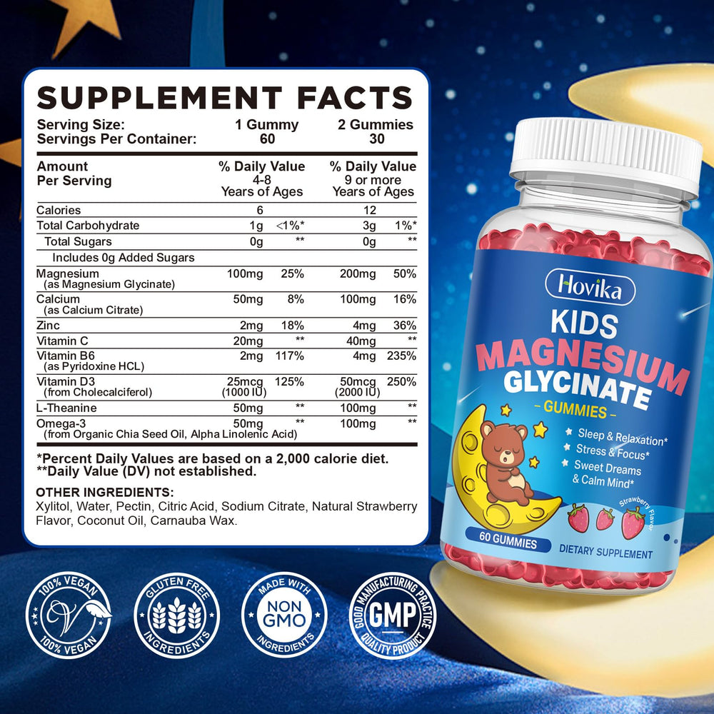 Child sleeping peacefully with magnesium glycinate gummies