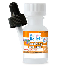 Orange flavour teething liquid with measuring droppers