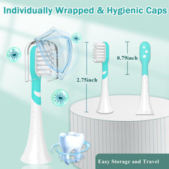 Compact green kid's toothbrush head with cap for travel
