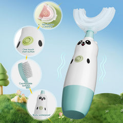 Blue Kids U-Shaped Toothbrush with dual heads, side view