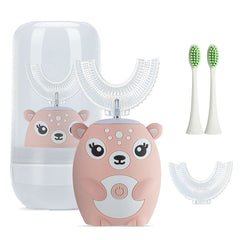 Kid-friendly U-shaped sonic electric toothbrush with cartoon deer design