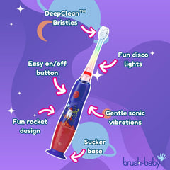 Two-minute disco timer display on KidzSonic Rocket toothbrush