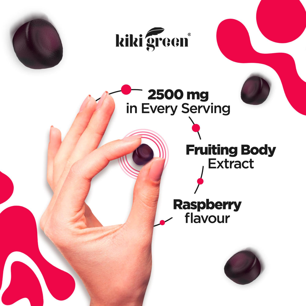 Nutrition panel highlight: 12 mushrooms and 10:1 extract (vegan)