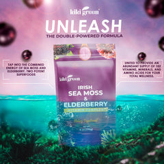 KIKI Green Sea Moss powder elderberry packaging and label