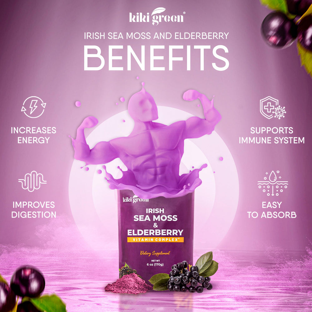 Ingredients: elderberry extract 10:1 and Irish sea moss powder