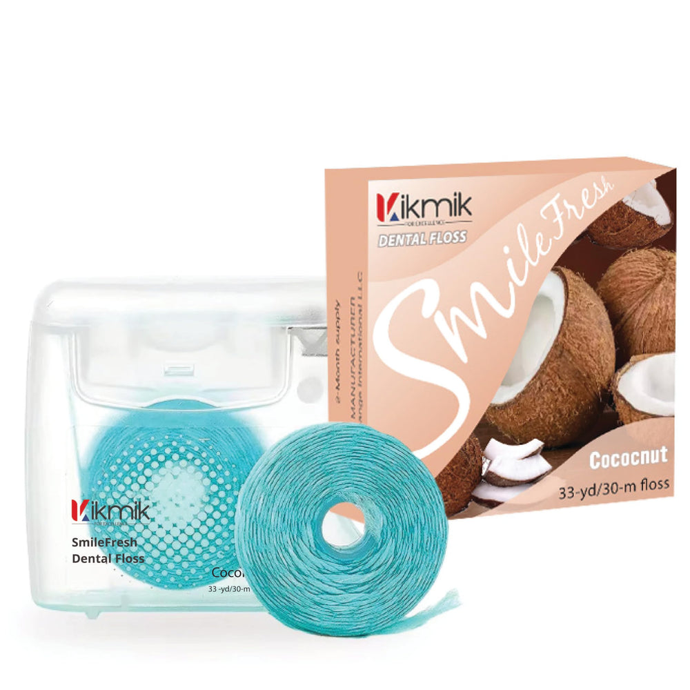 Front packaging of Kikmik Woven Dental Floss Coconut flavor
