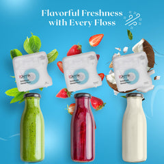 Instructional diagram showing flossing with Kikmik floss