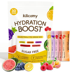 Kilicomy sugar-free electrolyte packets front view for on-the-go hydration.
