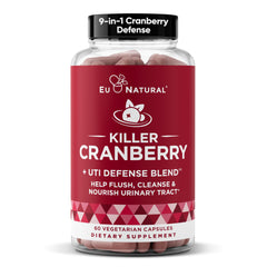 Front view of Killer Cranberry Pills bottle with 60 capsules