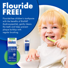 Child brushing teeth with Kinder Karex toothpaste