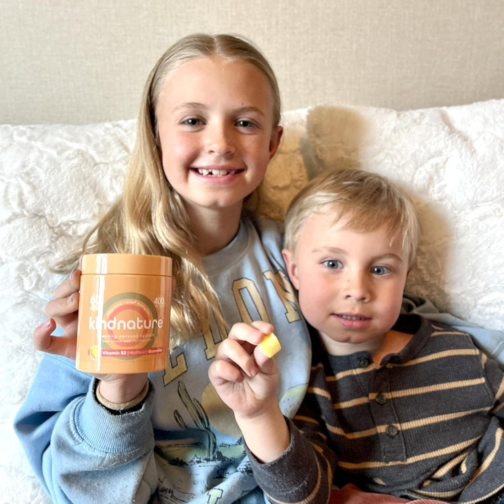 Product label showing Riboflavin 400 mg per gummy with vegan and non-GMO claims