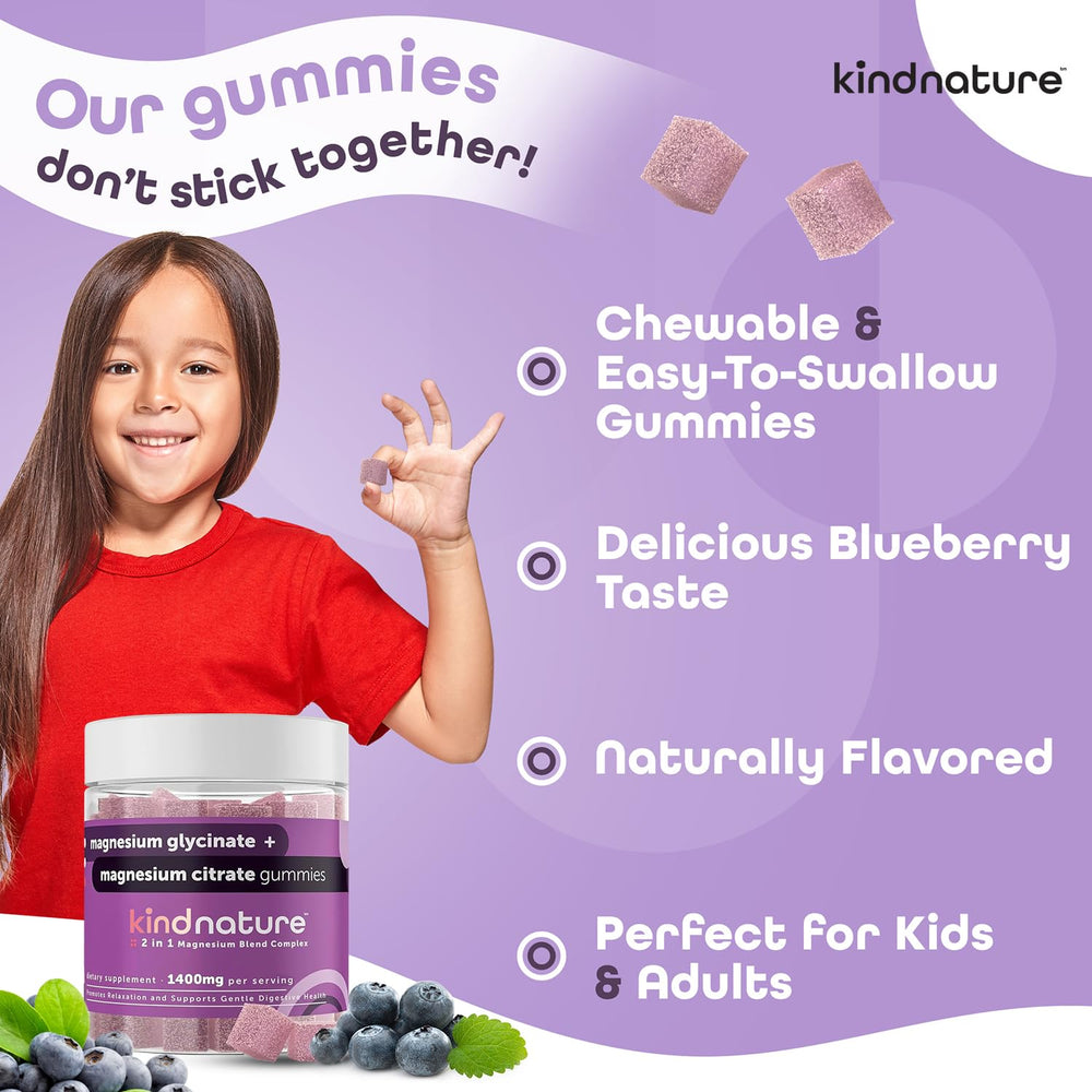 Close-up of blueberry-flavored vegan magnesium gummies