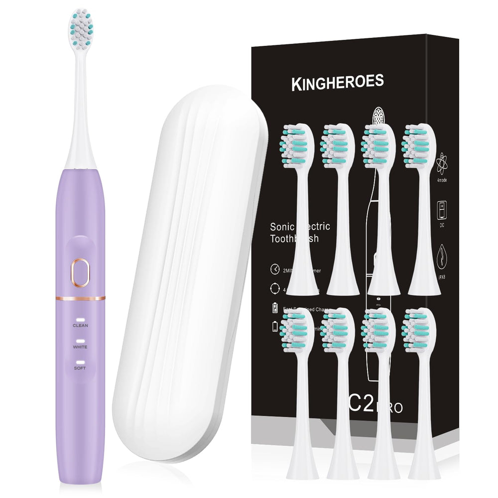 Kingheroes C2PRO Purple electric toothbrush close-up showing handle and bristles