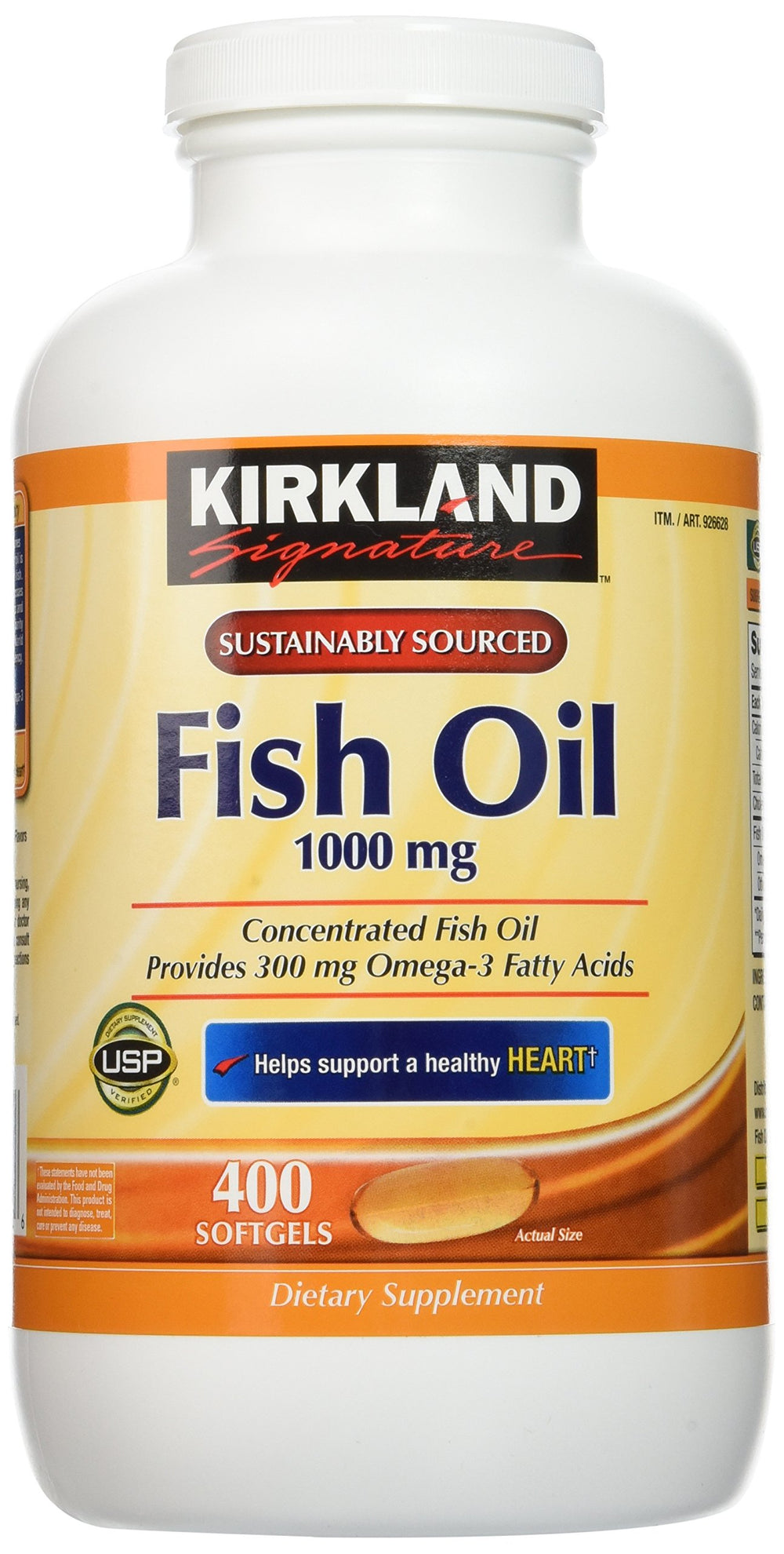 Kirkland natural fish oil bottle pour demonstrates easy daily omega-3 supplementation for heart health