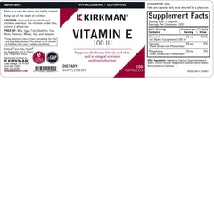 Plant-based capsules and label for Kirkman Vitamin E 100 IU